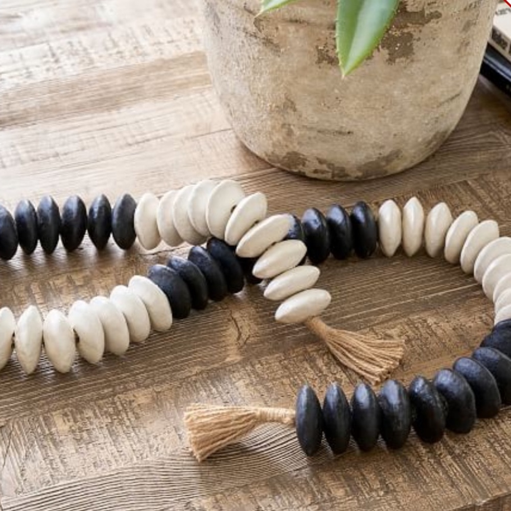 Pottery Barn Black & White Terracotta Beaded Garland Sold Out New - Picture 2 of 5